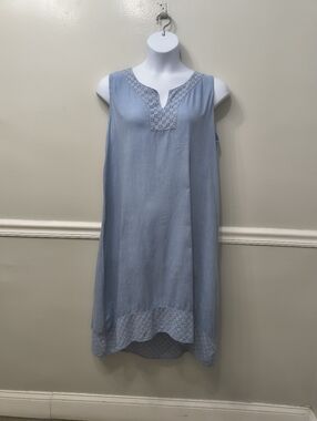 Rosemarine Made In Italy 100% Linen Eyelet Dress Blue 1X Lagenlook Boho Coastal